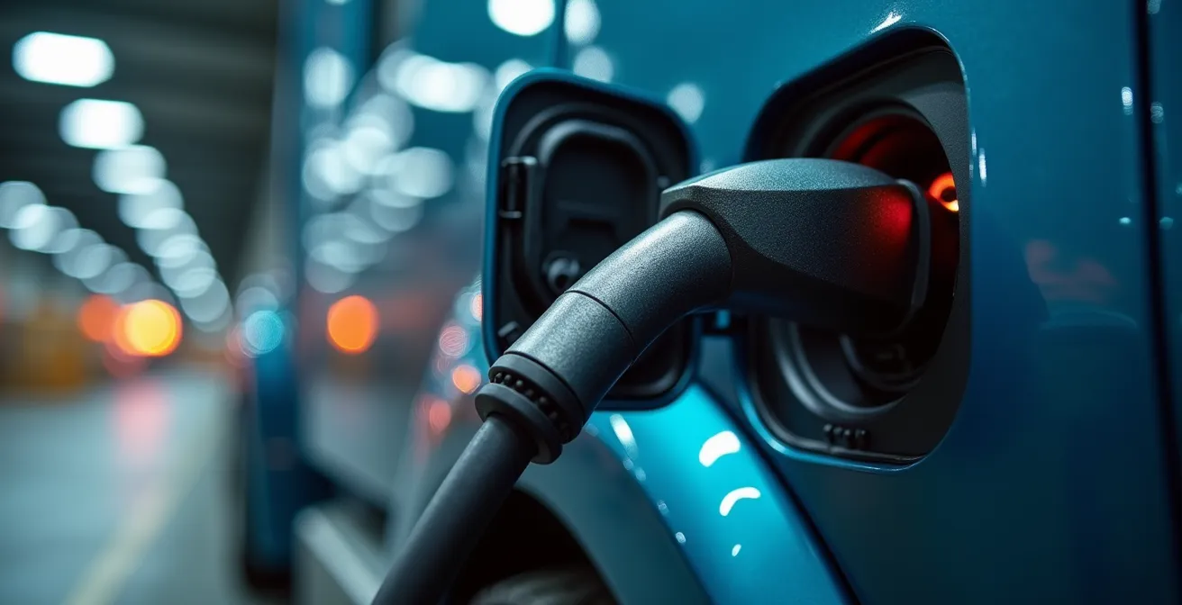Camion électrique en charge dans un dépôt canadien moderne