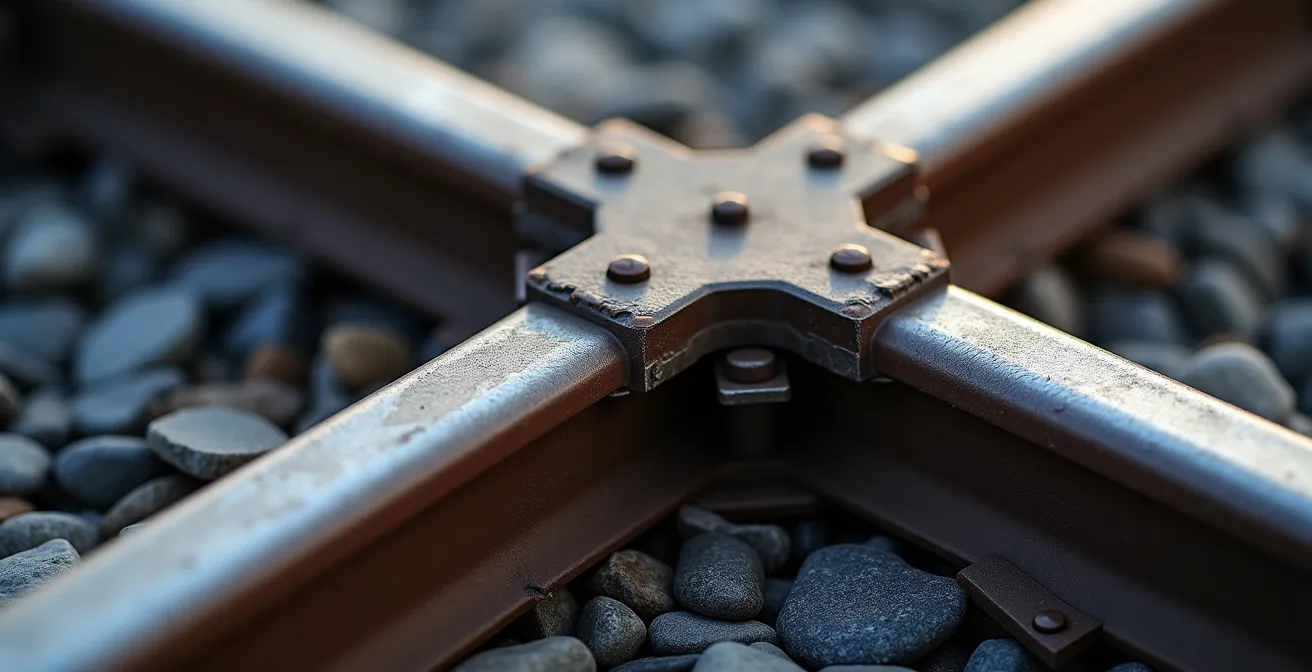 Vue aérienne d'un corridor ferroviaire traversant différentes zones géographiques avec gradients de densité