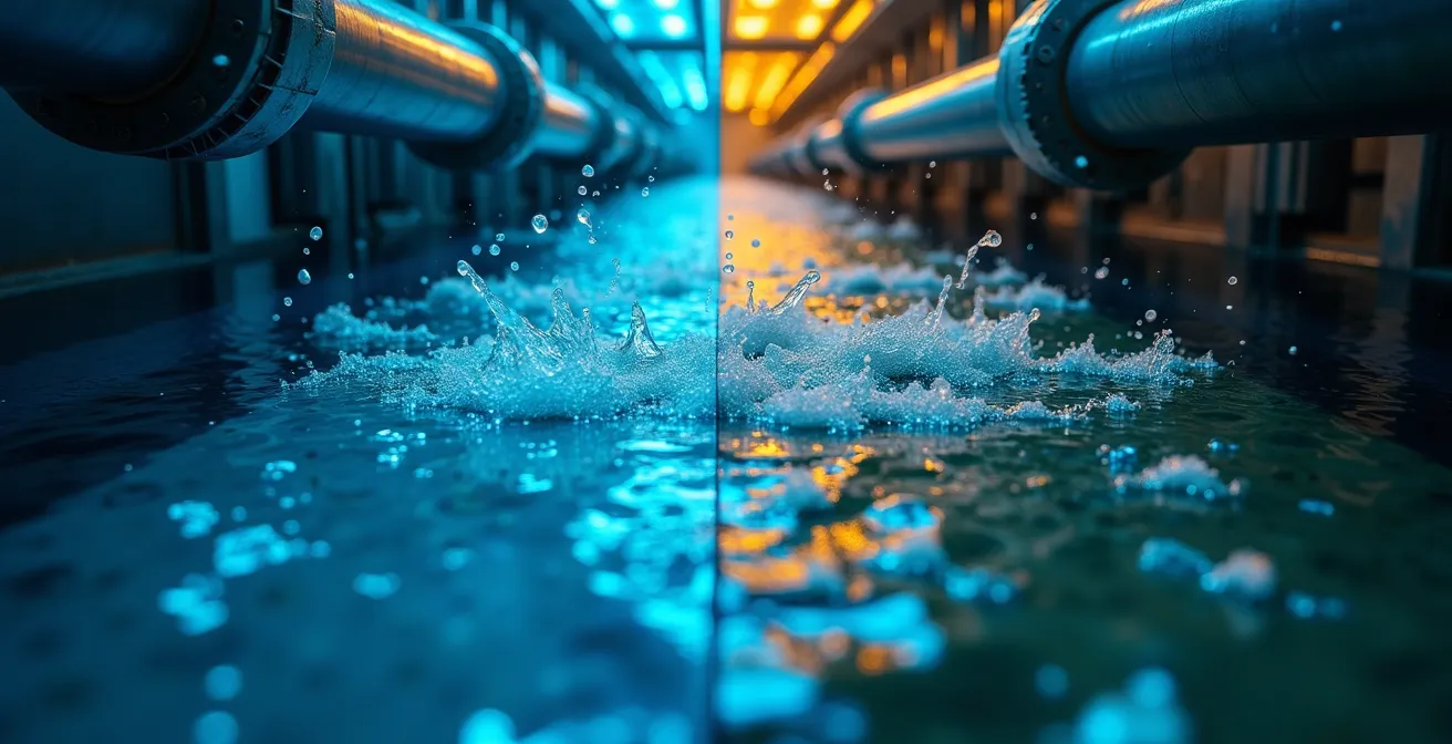 Comparaison visuelle entre système UV et électrolyse pour le traitement des eaux de ballast dans un navire