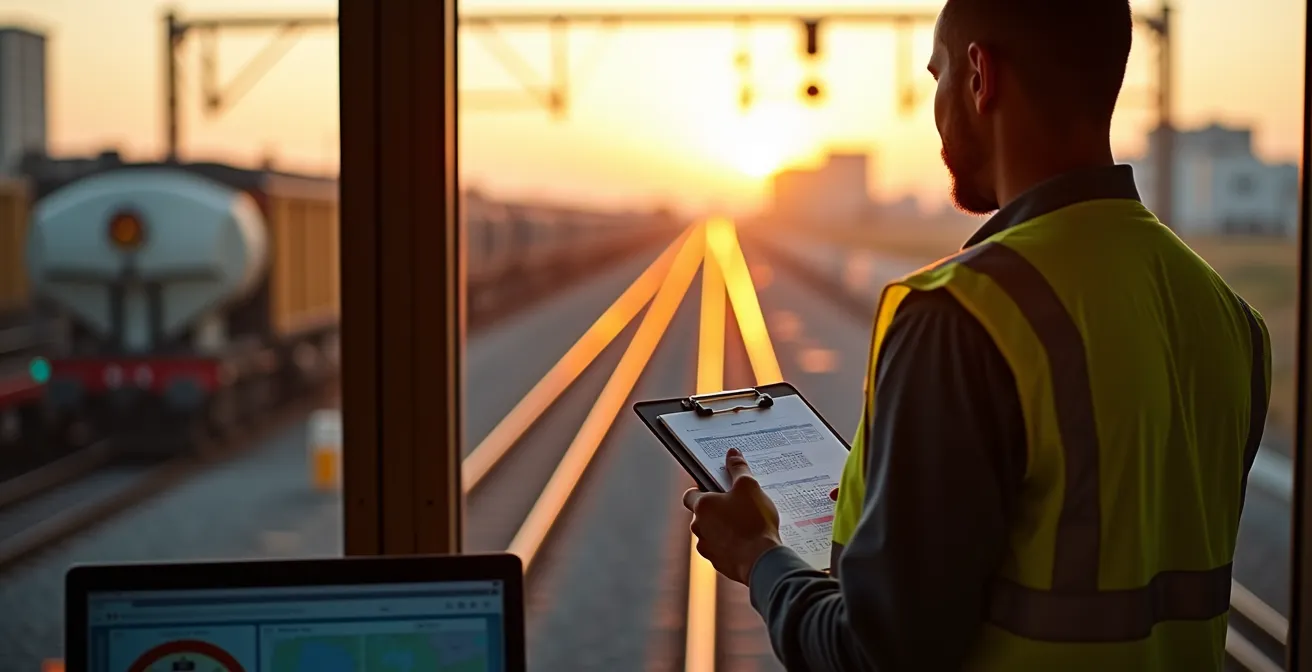 Perspective humaine d'un opérateur ferroviaire consultant des documents de planification