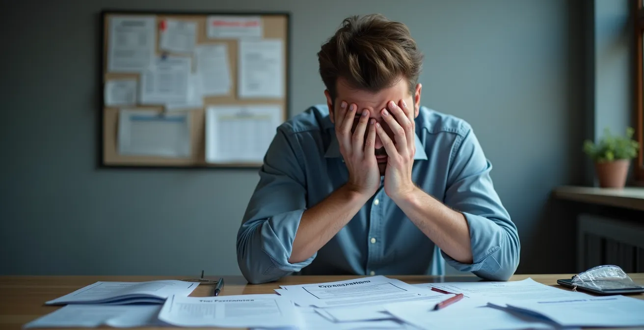 Bureau avec documents financiers et calendrier marqué montrant les échéances de paiement