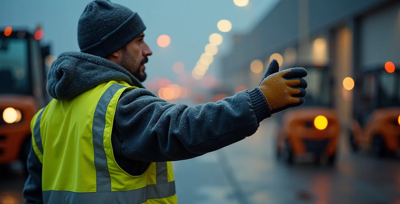 Vue en plongée d'un quai de transbordement avec flux de marchandises organisé