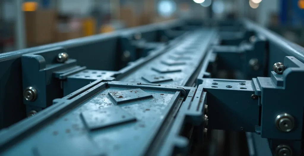 Vue macro détaillée d'un système de tri à plateaux modulaires en fonctionnement Vue macro détaillée d'un système de tri à plateaux modulaires en fonctionnement